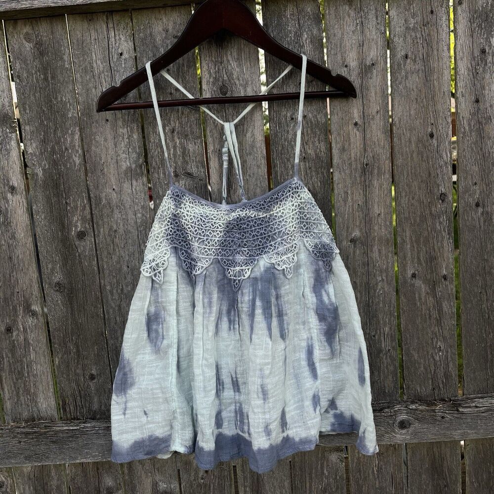 AMERICAN EAGLE OUTFITTERS 100% Cotton Boho Tie Dye Crochet Neck Blouse- Size S
